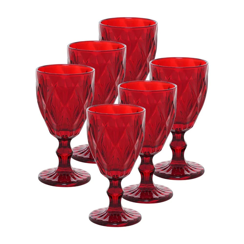 Conjunto de 6 taças de vinho de vidro de cor vermelha de 340 ml Natal