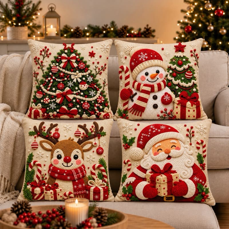 KIT 4 CAPAS DE ALMOFADAS DECORATIVAS NATAL